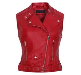 Fashion2017 Nieuwe mode Dames Red Motorcycle Faux Leather Vest Jackets Lady Zipper Mouwloze Pu Waistcoat Gilet Leather3836795
