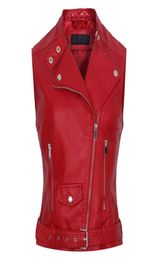 Fashion2017 Nieuwe mode Dames Red Motorcycle Faux Leather Vest Jackets Lady Zipper Mouwloze Pu Waistcoat Gilet Leather7770358