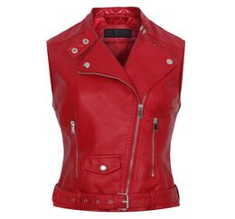 Fashion2017 Nieuwe mode Dames Red Motorcycle Faux Leather Vest Jackets Lady Zipper Mouwloze Pu Waistcoat Gilet Leather1292223