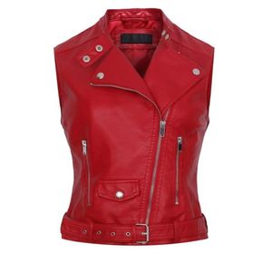Fashion2017 Nieuwe mode Dames Red Motorcycle Faux Leather Vest Jackets Lady Zipper Mouwloze Pu Waistcoat Gilet Leather1292223