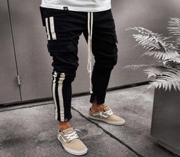 Fashion2018 New Mens Joggers Black and White Stripe Slim Fit Jogging Pantalging Pant à cordon Sweatpants S 3XL2164934