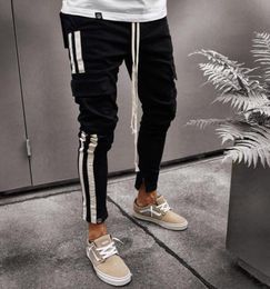 Fashion2018 New Mens Joggers Black and White Stripe Slim Fit Jogging Pantalging Pant à cordon Sweatpants S 3XL3936808