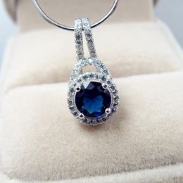 Fashion925 collier pendentif saphir en argent Sterling pour femmes 1ct bleu pierre précieuse AAA Zircon diamant collier pendentif bijoux