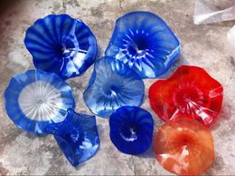 Modieuze 100% Handgeblazen Chihuly Style Hanging Plates Lampen Borosilicate Glass Flower Wall Art for Museum Gallery Deco