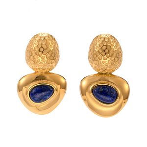 Boucles d'oreilles en acier inoxydable à la mode 18 carats à la mode pour femmes lapis lazuli ovale marteau connexion triangle de banquet de banquet concepteur boucles d'oreilles