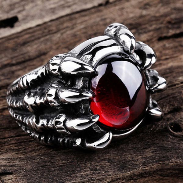 Conjunto de moda y agresivo con anillo rojo para la personalidad para hombre Aleación de tendencia de la garra del dragón chino