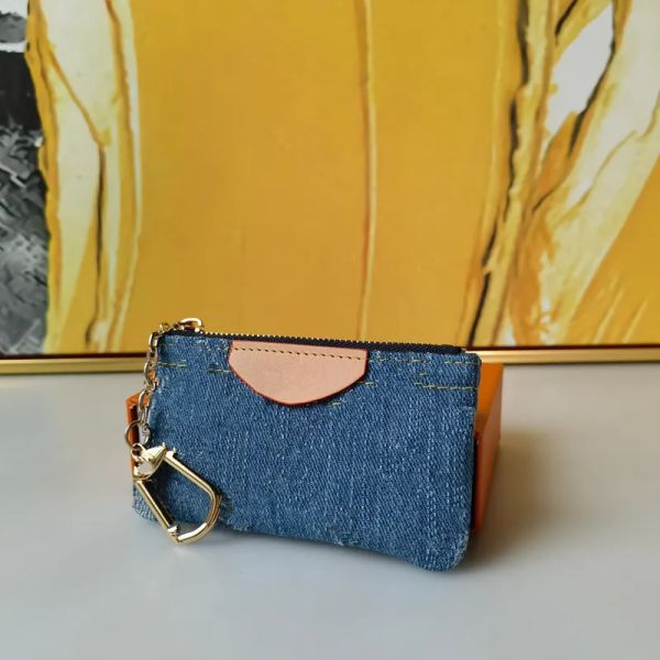 Portefeuille de créateurs de marque français à la mode et classique pour hommes et femmes Vintage Denim Zipper Zero portefeuille Keycase avec une boîte d'origine 12 * 7 * 1,5 cm