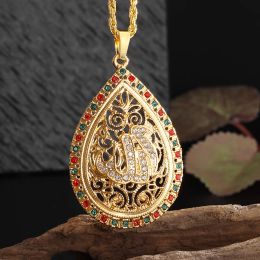 Modieuze en prachtige gouden glanzende zirkoon Allah moslim hanger 14k geel gouden ketting mannen vrouwen sieraden cadeau
