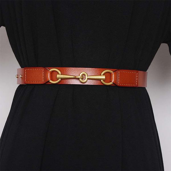 Cinturón de vaca real liso de diseñador de moda y minimalista cinturón de mujer pantalones de mezclilla todo incluido de moda cinturón de vestir cinturón de cuero genuino