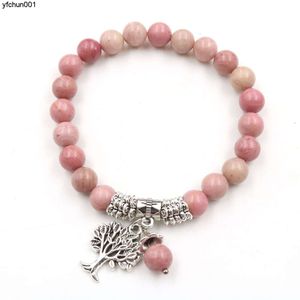 Bracelet arbre de vie à la mode et minimaliste, pierre naturelle, motif rouge, fil élastique perlé, best-seller