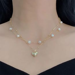 Design à la mode et unique élégant et exquis double couche perle amour pendentif collier bijoux pour femmes fête de mariage cadeau premium 240104