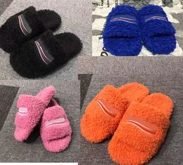 Modieuze en veelzijdige herfst winter teddy slippers dames t-tafel anti-skid slijtvaste schoenen ontwerper hoogwaardige letters 35-40 met frame