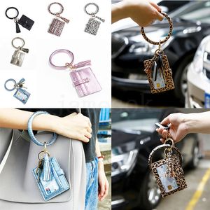 Modieuze armband sleutelhanger portemonnee luipaard pu lederen kwastje vrouwen kaart tas vrouwen clutch polslet sleutelhanger partij gunst 6 stijl DA529