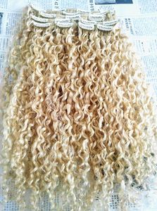 Clip rizado brasileño de moda en extensiones de cabello virgen humano Remy Blonde 613# 120g un sistema