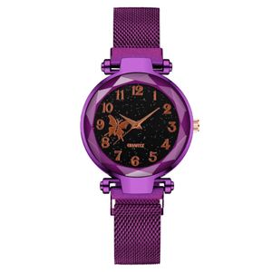 Montre numérique à la mode pour homme paresseux, papillon, ciel étoilé, pierre, aimant en fer absorbant