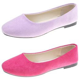 Chaussures de travail à fond plat de couleur bonbon à la mode rouge rose tissu en daim confortable face chaussures pour femmes, chaussures d'étudiant