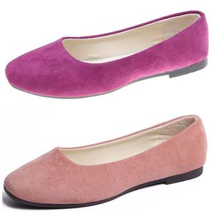 Zapatos de trabajo de fondo plano de color caramelo de moda amarillo rosa cian marrón cómodos zapatos de mujer con cara de tela de gamuza, zapatos de estudiante