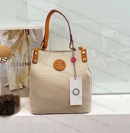 Bolsos de lona de moda Cubo mediano Textil a rayas Bolso de cubo pequeño Bolso cruzado sesgado Textil Bolso bandolera color canela natural Decorativo Metálico