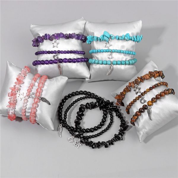 Bracelets en perles de cristal naturel Chakras à la mode, ensemble de bracelets tissés à la main en alliage avec aile d'étoile, bijoux pour femmes