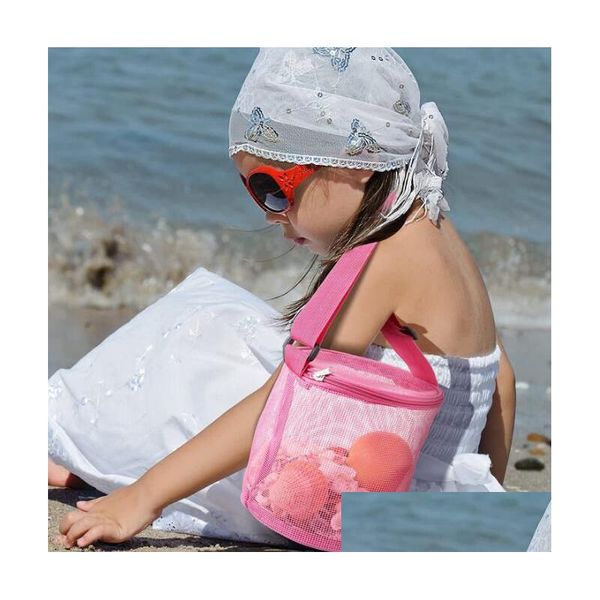 Sac de plage pour enfants à la mode, sac de rangement en maille de sable, coquille de jouets pour enfants, bacs à sable, sacs circulaires à trois niveaux par mer, livraison directe