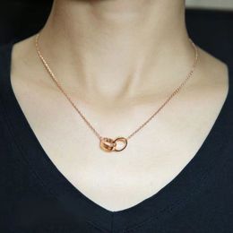 Collar con colgante de diseño clásico de moda, anillo doble chapado en oro de 18 quilates para hombres y mujeres, circonita cúbica completa, dos filas de joyas con colgante de diamantes, Navidad