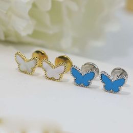 Pendientes de mariposa azul de concha compacta, aretes de plata de ley S925 resistentes a las alergias, accesorios bonitos, joyería exquisita