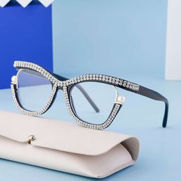Modieuze diamanten bezaaid bril frame vrouwen, geschikt voor bijziendheid vrouwelijke optische glazen frame, zonnebrillen H513-14