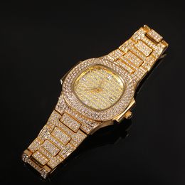 Montres à diamants à la mode, montre pour hommes tendance hip hop mode nouvelle montre à quartz avec bracelet, montre-bracelet en gros
