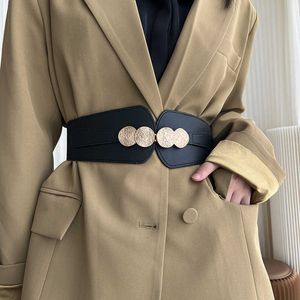 Cinturón ancho de doble botón de moda para mujer con decoración de chaqueta de vestir de una pieza 240315