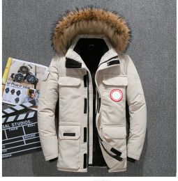 Chaqueta de plumón de moda para hombre y mujer, longitud media, invierno, nuevo estilo canadiense, chaqueta de plumón de ganso gruesa, chaqueta de algodón para hombre