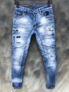 Modieuze Europese en Amerikaanse casual jeans in, hoogwaardige gewassen, met de hand gedragen, strakke gescheurde motorfiets Jean LT135