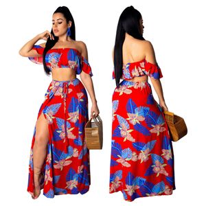 Modieuze jurk Europese en Amerikaanse sexy super populaire print Bra Suit Split rok