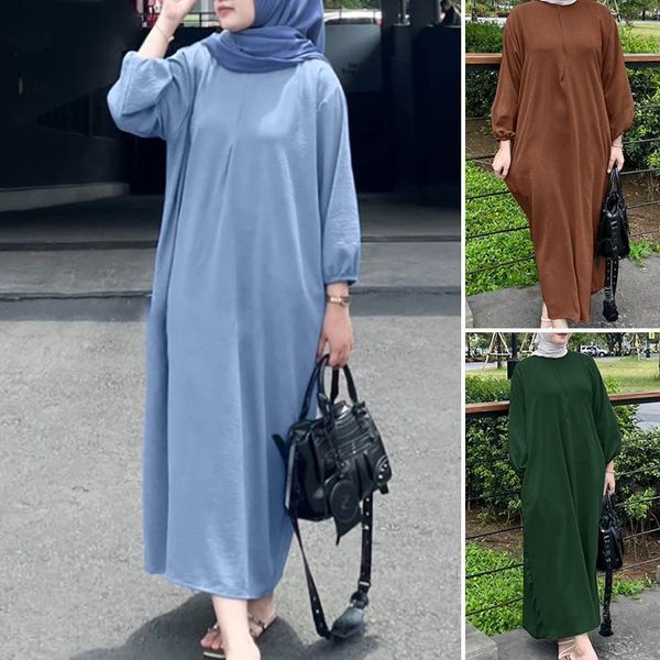 Robe musulmane d'automne à la mode pour femmes, manches longues bouffantes, couleur unie, Abaya, robe d'été décontractée, ample
