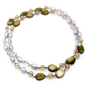 Modieuze zoetwater parel sieraden grijze ovale parel kristal shell ketting voor moeders verrassingsgift