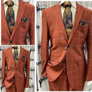 Modieuze Glen Plaid Wedding Tuxedos Slim Fit 2 Stuks Mens Winter Suit Custom Made One Button Peadked Revers Blazer315u