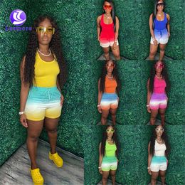 Modieuze gradiënt kleur vrijetijdskleding dames 2 -delige outfits casual tanktop en shorts dames zomer korte sets