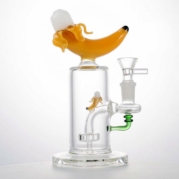 Bongs en verre à la mode en forme de banane narguilés uniques Bong huile Dab Rigs pomme de douche Perc conduites d'eau 14mm joint femelle avec bol