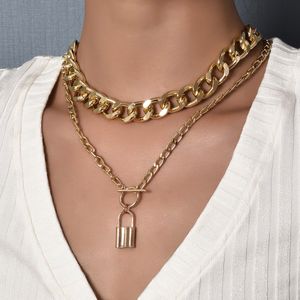 Modieuze heavy metal stijl slot multi -layer gepersonaliseerde antieke zilveren ketting set