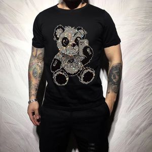 Modieuze hoge kwaliteit man katoenen T-shirts met korte mouwen Strass cool mannelijk zware technologie streetwear hete verkoop t-shirt 240305