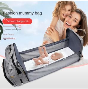 Modieuze grote capaciteit handheld mama tas vouwen baby bed moeder en baby zak melk fles luier dubbele schouder moeder tas 240407