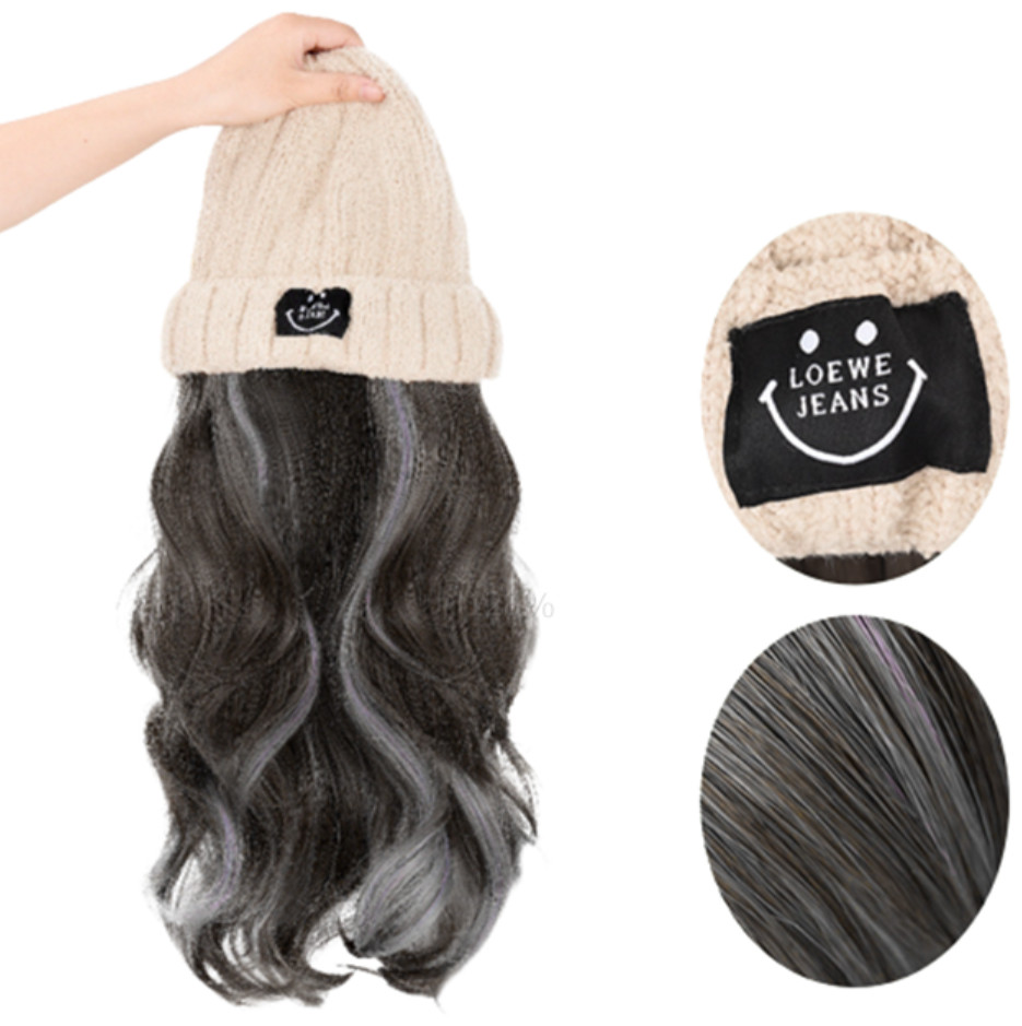 Chapeau de perruque à cheveux longs à la mode intégré avec un bonnet d'hiver en peluche plusieurs styles disponibles chaud et élégant