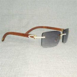 Lunettes de soleil d'extérieur de luxe à la mode Tendance Strass Bois naturel Aléatoire Hommes Bois Carré Rétro Pierre Nuances Lunettes Pour Club SummerKajia