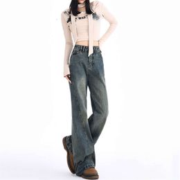 Metal Metal Spring 2024 Spicy Girl Loose Micro Flare Pants versátiles Versáticas Jeans para mujeres
