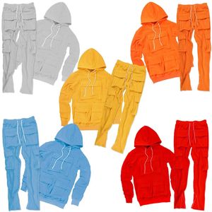 Multi-poche Multimn Mens Mens Two-Piece Produit Set Pull à capuche Setwear Jogger pour hommes Vêtements Street Clothing Street 240326