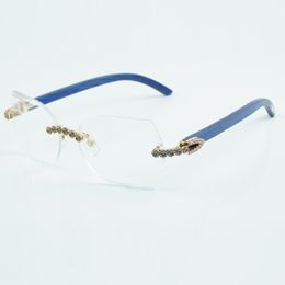 Nouveau produit à la mode bouquet bleu diamant et lentille transparente taillée 8300817 avec pieds en bois bleu naturel taille 60-18-135 mm