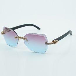 Nuevo producto de moda ramo azul diamante y gafas de sol cortadas 8300817 con pata de madera negra natural tamaño 60-18-135 mm