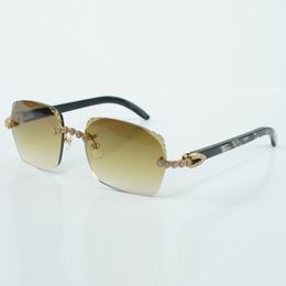 Nuevo producto de moda, gafas de sol con corte y diamante en ramo 3524018 con patillas de cuerno de búfalo con textura negra natural y un grosor de lente de 3,0 mm