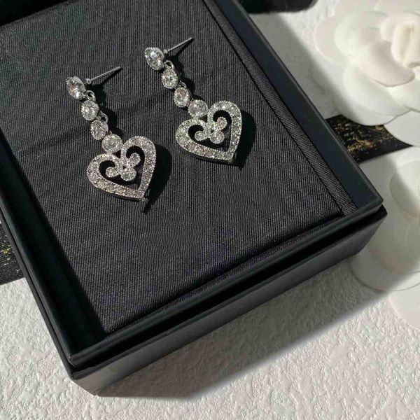 Boucles d'oreilles longues avec pendentif en forme de cœur C, en argent, dégradé de taille, diamant scintillant, à la mode, nouvelle collection