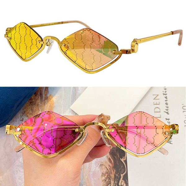 À la mode nouvelles femmes lunettes de soleil de créateur GG1604s cadre en métal creux UV400 logo lentille ceinture géométrique lunettes de soleil marque de luxe petite entreprise dame demi-monture lunettes