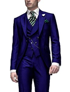 Modieuze One Button Blue Groom Tuxedos Peak Revers Mannen Bruiloft GroomsMen 3 Stuks Suits (jas + Broek + Vest + Tie) K259
